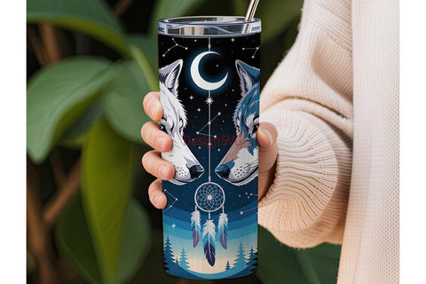 Mystical Wolves Dreamcatcher Tumbler Sublimation DesignSVG 