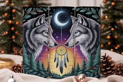 Mystical Wolves Dreamcatcher Tumbler Sublimation DesignSVG 