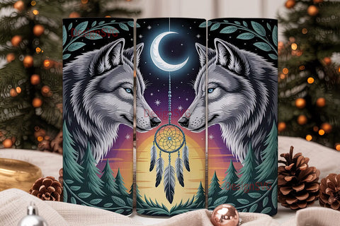 Mystical Wolves Dreamcatcher Tumbler Sublimation DesignSVG 