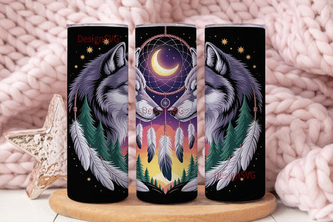 Mystical Wolves Dreamcatcher Tumbler Sublimation DesignSVG 