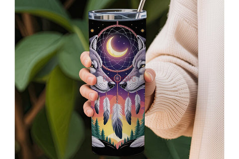 Mystical Wolves Dreamcatcher Tumbler Sublimation DesignSVG 