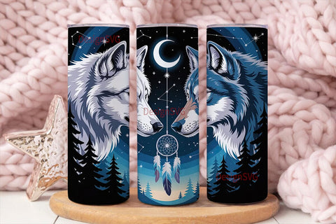 Mystical Wolves Dreamcatcher Tumbler Sublimation DesignSVG 