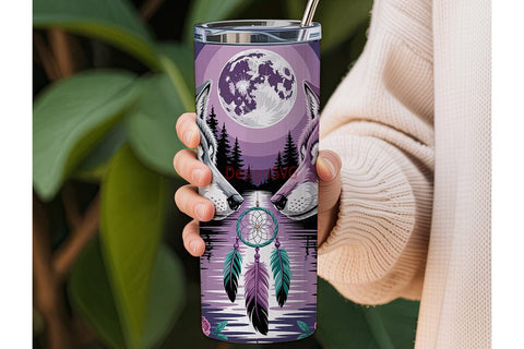 Mystical Wolves Dreamcatcher Tumbler Sublimation DesignSVG 