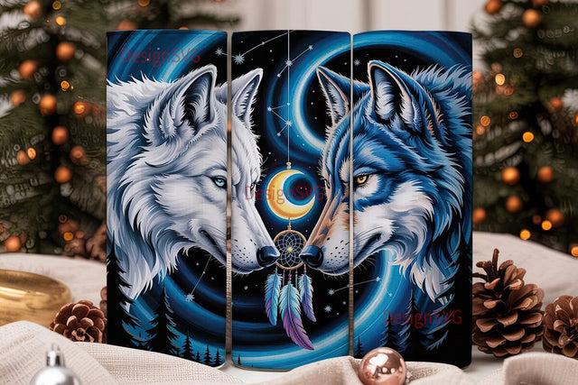 Mystical Wolves Dreamcatcher Tumbler Sublimation DesignSVG 