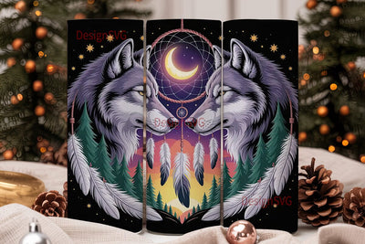 Mystical Wolves Dreamcatcher Tumbler Sublimation DesignSVG 