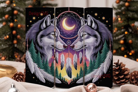 Mystical Wolves Dreamcatcher Tumbler Sublimation DesignSVG 