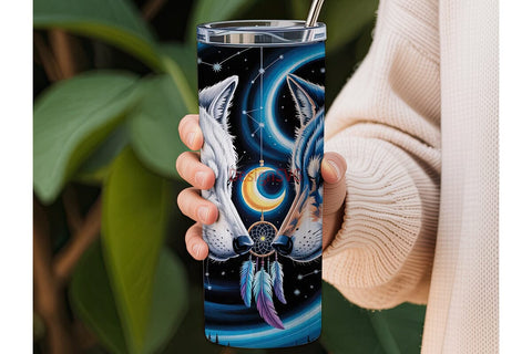 Mystical Wolves Dreamcatcher Tumbler Sublimation DesignSVG 