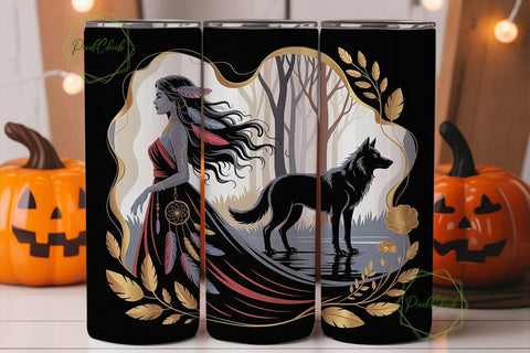 Mystical Woman & Wolf 20oz Tumbler Wrap Sublimation PixelChick 
