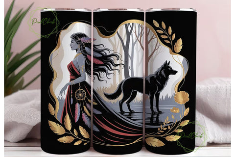 Mystical Woman & Wolf 20oz Tumbler Wrap Sublimation PixelChick 