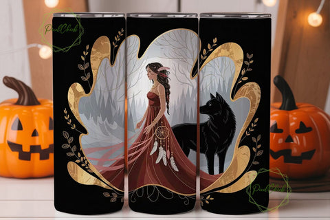 Mystical Woman & Wolf 20oz Tumbler Wrap Sublimation PixelChick 
