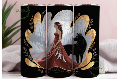 Mystical Woman & Wolf 20oz Tumbler Wrap Sublimation PixelChick 