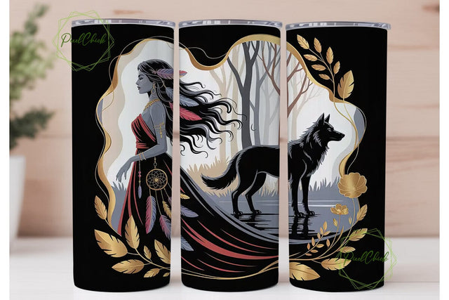 Mystical Woman & Wolf 20oz Tumbler Wrap Sublimation PixelChick 