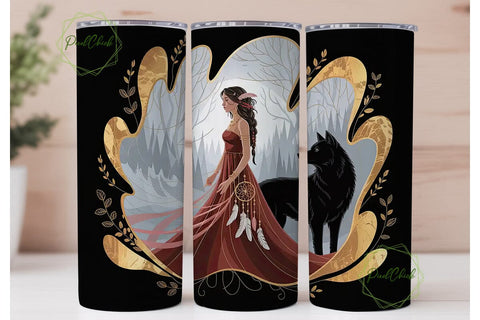 Mystical Woman & Wolf 20oz Tumbler Wrap Sublimation PixelChick 