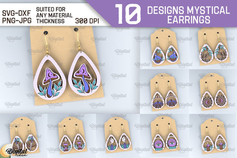 Mystical Wooden Earrings Laser Cut Bundle. Magical Design SVG SVG Evgenyia Guschina 