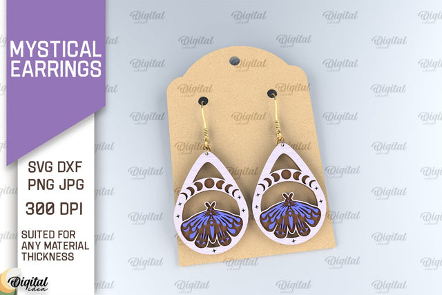 Mystical Wooden Earrings Laser Cut. Magical Design SVG SVG Evgenyia Guschina 