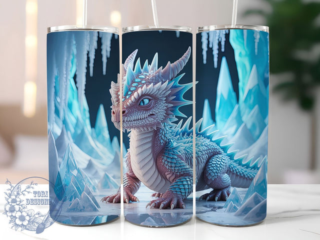 Mythic Ice Dragon Fantasy 20oz Tumbler, Fantasy Tumbler, 20oz Wrap, Sublimation Design, Mythical Creature, Cool Style, PNG File Sublimation ToriDesigns 
