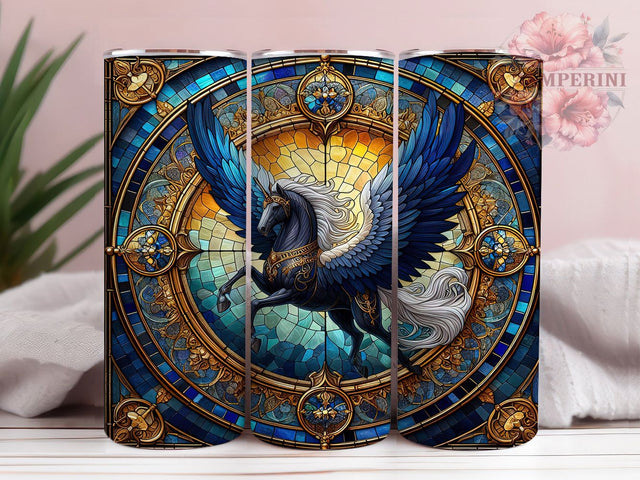 Mythical Winged Horse Mosaic Tumbler Wrap, Stained Glass Art, Fantasy Creature Cup, Winged Horse Pattern, Mosaic Style Tumbler, Magical Beast Design, Fantasy Lover Gift Sublimation Li Zamperini 