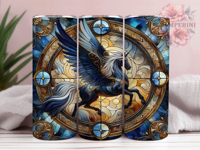 Mythical Winged Horse Mosaic Tumbler Wrap, Stained Glass Art, Fantasy Creature Cup, Winged Horse Pattern, Mosaic Style Tumbler, Magical Beast Design, Fantasy Lover Gift Sublimation Li Zamperini 