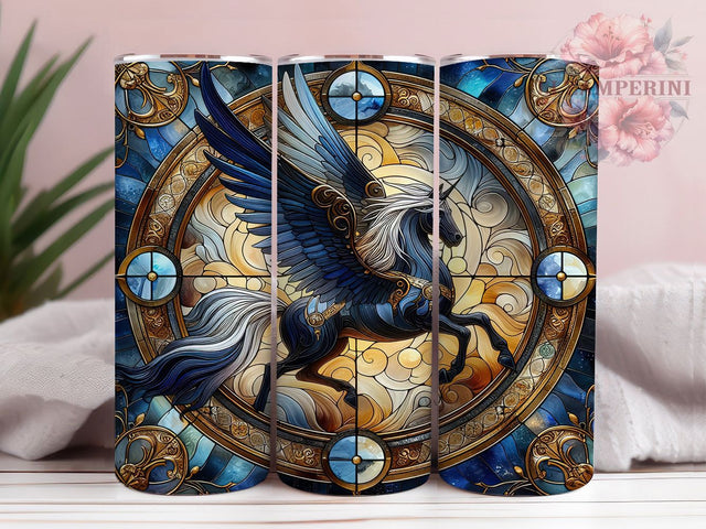 Mythical Winged Horse Mosaic Tumbler Wrap, Stained Glass Art, Fantasy Creature Cup, Winged Horse Pattern, Mosaic Style Tumbler, Magical Beast Design, Fantasy Lover Gift Sublimation Li Zamperini 