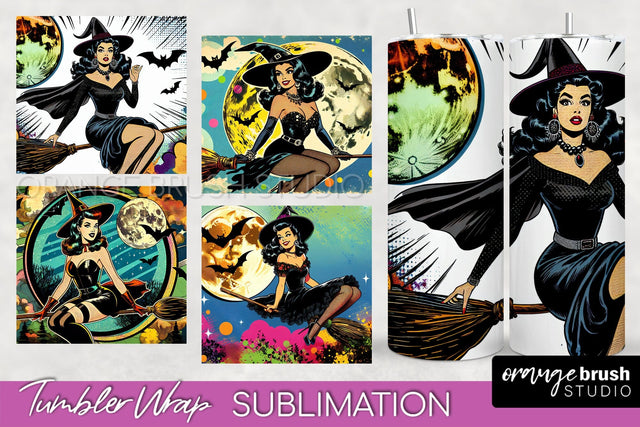 n Up Witch Tumbler Witch Tumbler Wraps - Retro Halloween Tumbler Sublimation Sublimation OrangeBrushStudio 