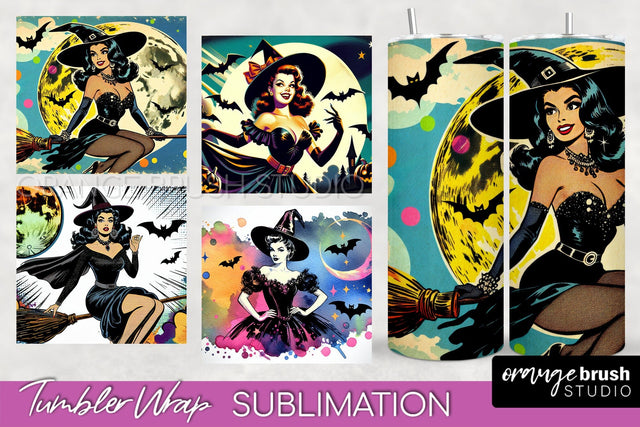 n Up Witch Tumbler Witch Tumbler Wraps - Retro Halloween Tumbler Sublimation Sublimation OrangeBrushStudio 