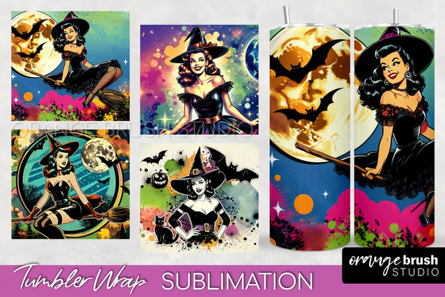 n Up Witch Tumbler Witch Tumbler Wraps - Retro Halloween Tumbler Sublimation Sublimation OrangeBrushStudio 