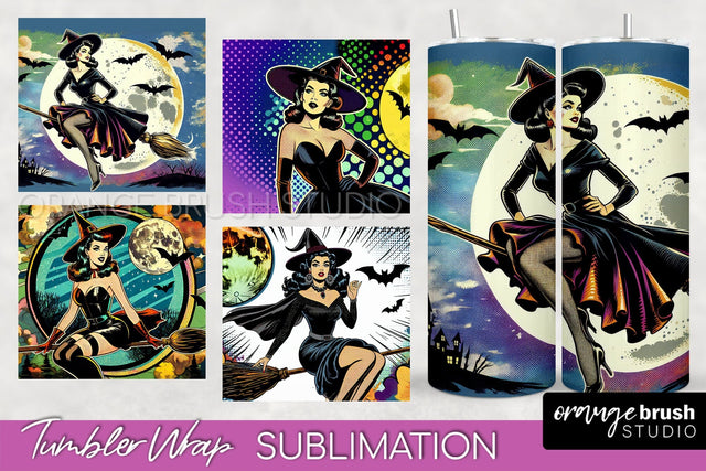 n Up Witch Tumbler Witch Tumbler Wraps - Retro Halloween Tumbler Sublimation Sublimation OrangeBrushStudio 