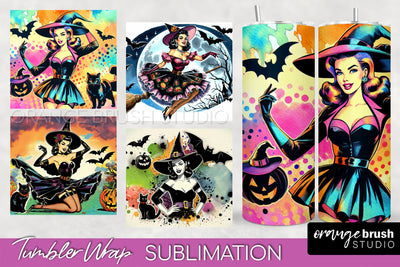 n Up Witch Tumbler Witch Tumbler Wraps - Retro Halloween Tumbler Sublimation Sublimation OrangeBrushStudio 