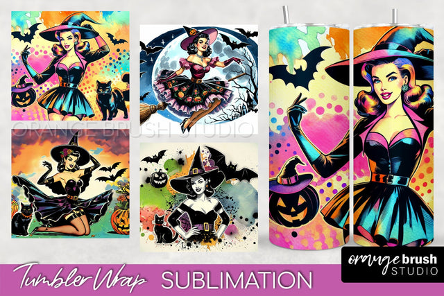 n Up Witch Tumbler Witch Tumbler Wraps - Retro Halloween Tumbler Sublimation Sublimation OrangeBrushStudio 