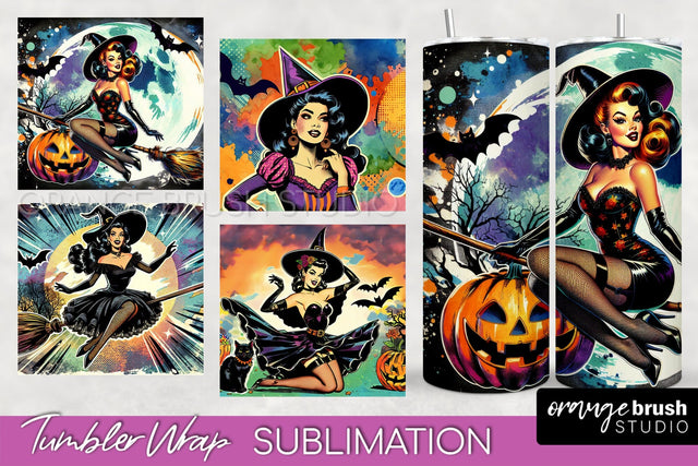 n Up Witch Tumbler Witch Tumbler Wraps - Retro Halloween Tumbler Sublimation Sublimation OrangeBrushStudio 