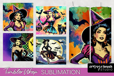 n Up Witch Tumbler Witch Tumbler Wraps - Retro Halloween Tumbler Sublimation Sublimation OrangeBrushStudio 