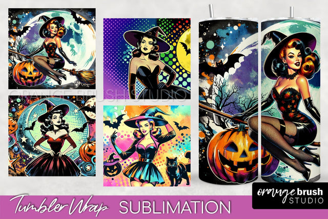 n Up Witch Tumbler Witch Tumbler Wraps - Retro Halloween Tumbler Sublimation Sublimation OrangeBrushStudio 