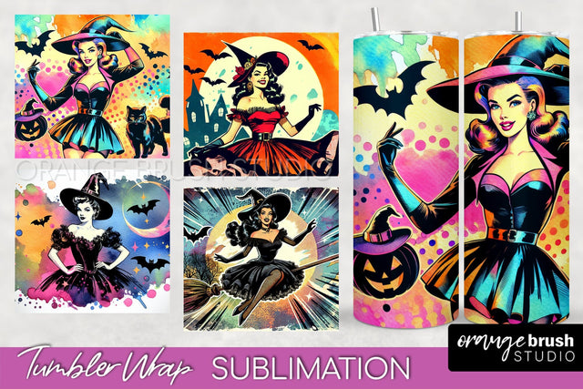 n Up Witch Tumbler Witch Tumbler Wraps - Retro Halloween Tumbler Sublimation Sublimation OrangeBrushStudio 