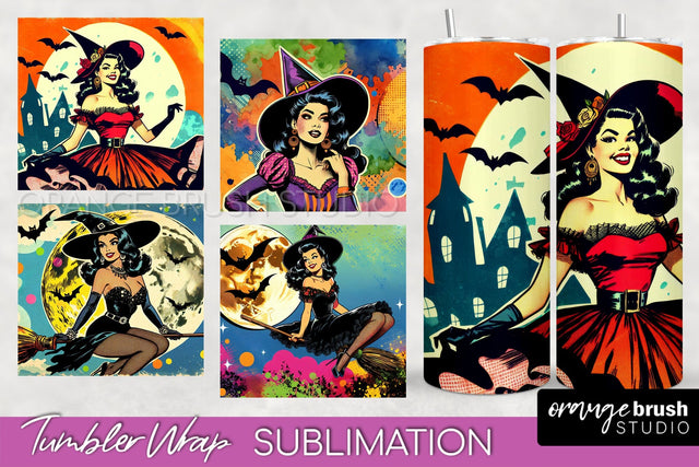 n Up Witch Tumbler Witch Tumbler Wraps - Retro Halloween Tumbler Sublimation Sublimation OrangeBrushStudio 
