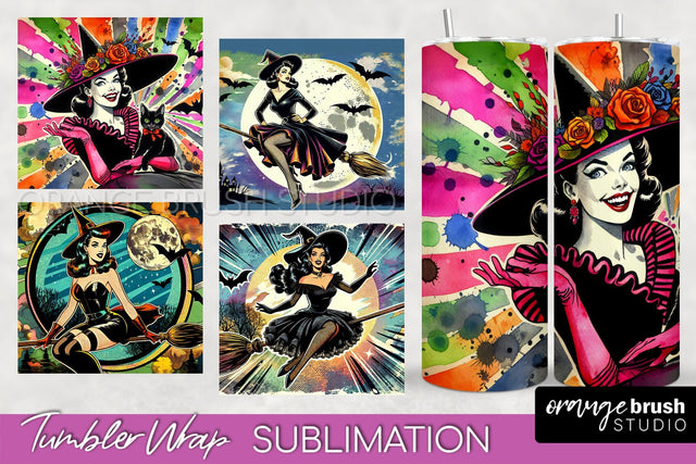 n Up Witch Tumbler Witch Tumbler Wraps - Retro Halloween Tumbler Sublimation Sublimation OrangeBrushStudio 