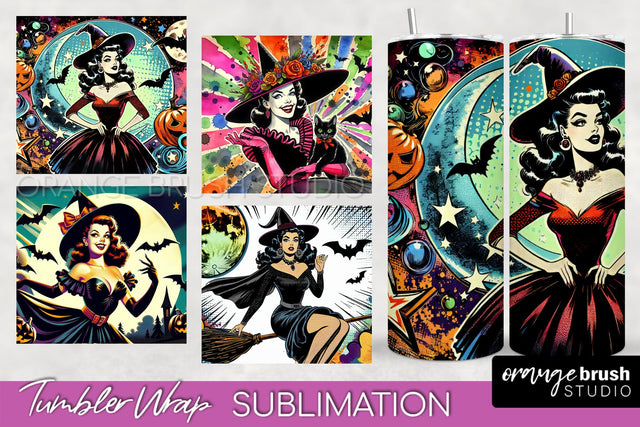 n Up Witch Tumbler Witch Tumbler Wraps - Retro Halloween Tumbler Sublimation Sublimation OrangeBrushStudio 