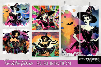 n Up Witch Tumbler Witch Tumbler Wraps - Retro Halloween Tumbler Sublimation Sublimation OrangeBrushStudio 