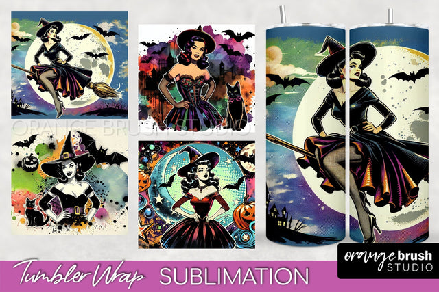 n Up Witch Tumbler Witch Tumbler Wraps - Retro Halloween Tumbler Sublimation Sublimation OrangeBrushStudio 