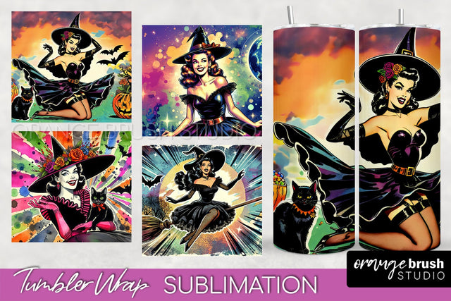 n Up Witch Tumbler Witch Tumbler Wraps - Retro Halloween Tumbler Sublimation Sublimation OrangeBrushStudio 
