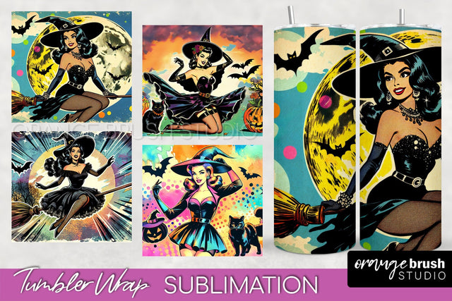 n Up Witch Tumbler Witch Tumbler Wraps - Retro Halloween Tumbler Sublimation Sublimation OrangeBrushStudio 