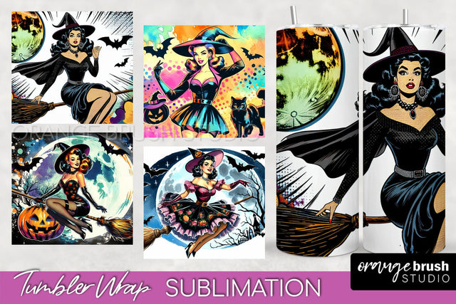 n Up Witch Tumbler Witch Tumbler Wraps - Retro Halloween Tumbler Sublimation Sublimation OrangeBrushStudio 