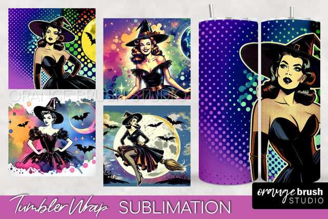 n Up Witch Tumbler Witch Tumbler Wraps - Retro Halloween Tumbler Sublimation Sublimation OrangeBrushStudio 