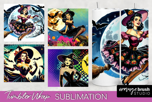 n Up Witch Tumbler Witch Tumbler Wraps - Retro Halloween Tumbler Sublimation Sublimation OrangeBrushStudio 