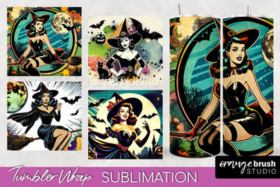 n Up Witch Tumbler Witch Tumbler Wraps - Retro Halloween Tumbler Sublimation Sublimation OrangeBrushStudio 