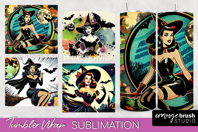 n Up Witch Tumbler Witch Tumbler Wraps - Retro Halloween Tumbler Sublimation Sublimation OrangeBrushStudio 
