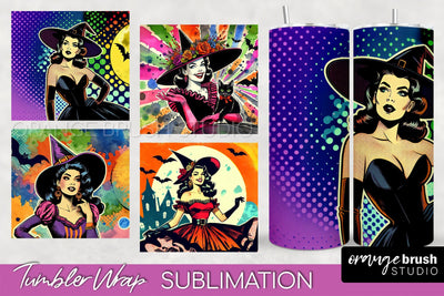 n Up Witch Tumbler Witch Tumbler Wraps - Retro Halloween Tumbler Sublimation Sublimation OrangeBrushStudio 