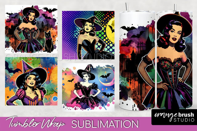 n Up Witch Tumbler Witch Tumbler Wraps - Retro Halloween Tumbler Sublimation Sublimation OrangeBrushStudio 