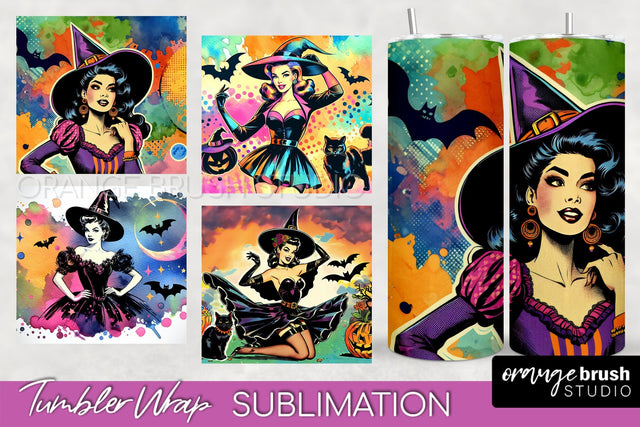 n Up Witch Tumbler Witch Tumbler Wraps - Retro Halloween Tumbler Sublimation Sublimation OrangeBrushStudio 