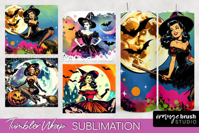 n Up Witch Tumbler Witch Tumbler Wraps - Retro Halloween Tumbler Sublimation Sublimation OrangeBrushStudio 