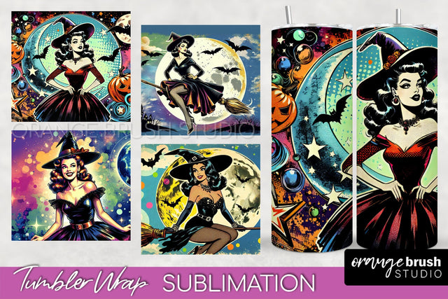 n Up Witch Tumbler Witch Tumbler Wraps - Retro Halloween Tumbler Sublimation Sublimation OrangeBrushStudio 